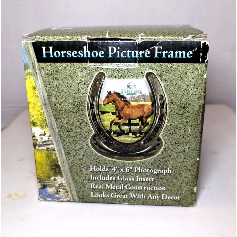 Horseshoe Picture Frame Cast Iron Dark Brown Holds 4 x 6 Photograph Glass Insert
